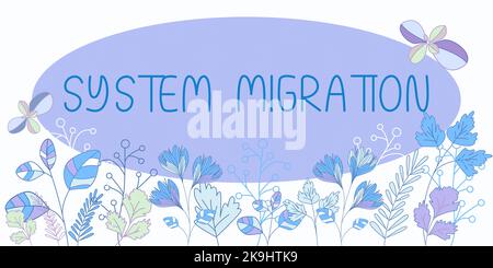 Konzeptioneller Titel Systemmigration. Geschäftsidee Gruppe von potenziellen Kunden, die das Produkt Geschäftsfrau in Anzug kaufen wird Holding New wichtig Stockfoto