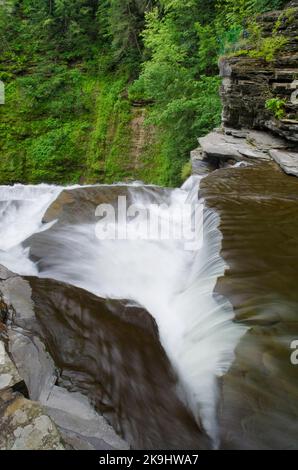 Lucifer Falls ist eine Show von oben mit Blick auf die Enfield Creek Gorge, den Robert Treman State Park, Tompkins County, New York Stockfoto