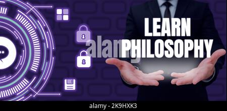 Text mit Inspiration Lernen Sie Philosophie. Business nähern Sie sich den meisten Wahrzeichen und sehen Sie die Londoner Sehenswürdigkeiten Stockfoto