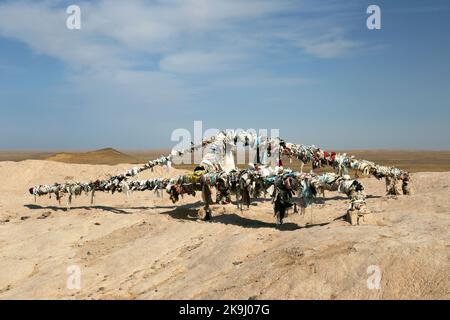 Chylpyk Kala Zoroastrian Dakhma (Turm der Stille), Kyzylkum-Wüste, Autonome Republik Karakalpakistan, Usbekistan, Zentralasien Stockfoto