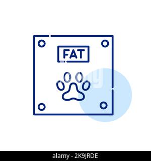 Symbol für Fettleibigkeit bei Haustieren. Pfote auf elektronischer Waage. Pixel-perfektes, bearbeitbares Strichsymbol Stock Vektor