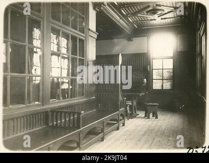 Riksgränsen, Bahnhofshaus. Warteraum der ersten und zweiten Klasse. Stockfoto