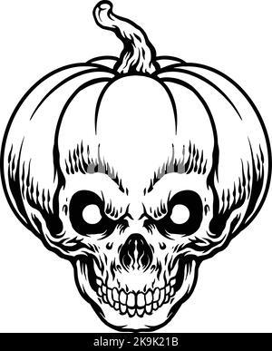 Halloween Kürbis Skull Monochrome Clipart Vektor Illustrationen für deine Arbeit Logo, Merchandise T-Shirt, Aufkleber und Label Designs, Poster Stock Vektor