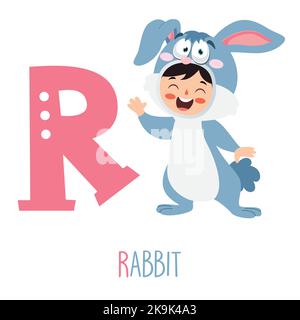 Charakter Im Tierkostüm Mit Alphabet Buchstaben Stock Vektor