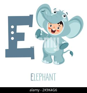 Charakter Im Tierkostüm Mit Alphabet Buchstaben Stock Vektor