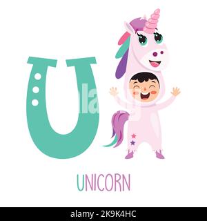 Charakter Im Tierkostüm Mit Alphabet Buchstaben Stock Vektor