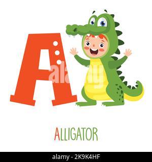 Charakter Im Tierkostüm Mit Alphabet Buchstaben Stock Vektor