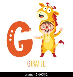 Charakter Im Tierkostüm Mit Alphabet Buchstaben Stock Vektor