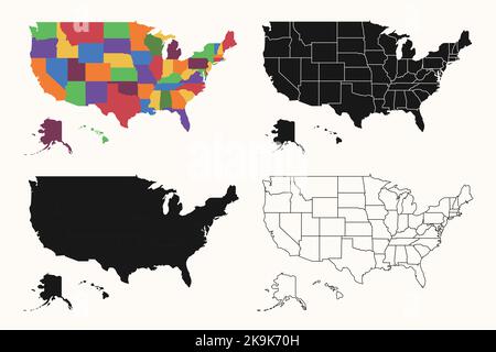 Karte der USA mit Bundesstaaten. USA anderes Kartendesign. Darstellung isolierter Vektoren. Stock Vektor