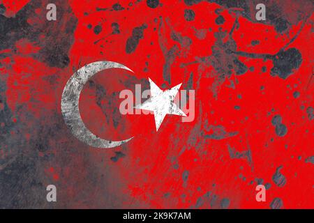 Türkei-Flagge auf zerkratztem alten Grunge-Textur-Hintergrund Stockfoto