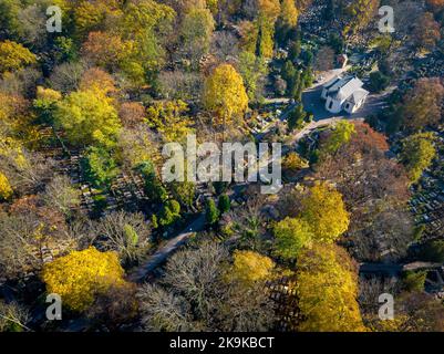 Kraków Luftansicht. Rakowicki Friedhof im Herbst. Kraków ist die Hauptstadt der Woiwodschaft Kleinpolen. Polen. Europa. Stockfoto