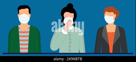 Woomen und Mädchen tragen in Gesichtsschutzmasken Stock Vektor