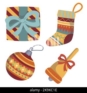 Set von Vektorbildern weihnachten Neujahr Socke in Ornament Geschenk weihnachten Stock Vektor