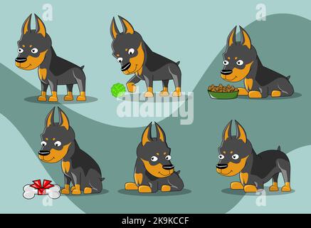 Glücklich doberman in verschiedenen Posen in Illustration und Vektor Hund Stock Vektor