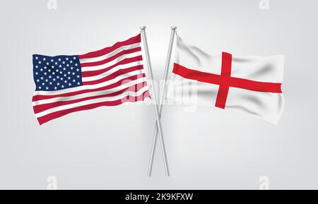 LÄNDERFLAGGEN. USA VS ENGLAND REALISTISCHE VEKTOR-ILLUSTRATION. Stock Vektor