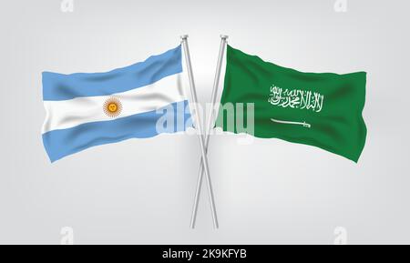 LÄNDERFLAGGEN. ARGENTINIEN VS SAUDI-ARABIEN REALISTISCHE VEKTORDARSTELLUNG. Stock Vektor