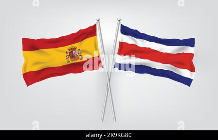 LÄNDERFLAGGEN. SPANIEN GEGEN COSTA RICA REALISTISCHE VEKTOR-ILLUSTRATION. Stock Vektor