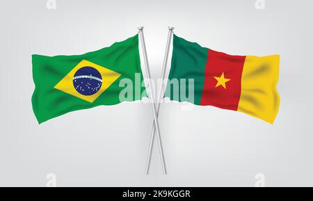 LÄNDERFLAGGEN. BRASILIEN VS KAMERUN REALISTISCHE VEKTOR-ILLUSTRATION. Stock Vektor