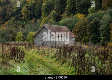 Bootshaus in der Nähe von Brockweir im Wye-Tal. Stockfoto