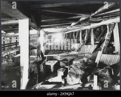 Innenraum aus dem heißen Haus im großen Fluss während des laufenden Gießen. Stockfoto