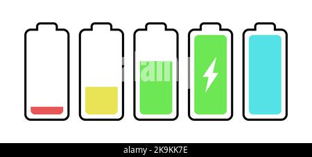 Batteriestandsanzeige. Ladezustand der Akkus Ladeanzeige. Stock Vektor