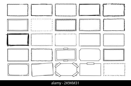 Doodle-Rahmen. Handgezeichnete Rahmen mit Rechteck. Quadratischer Ornamentrahmen für Skizzenbuch oder Bullet Journal. Vector Kollektion Stock Vektor