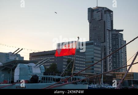 Gdynia, Polen - 27. Juli 2018: Blick auf das Hafengebiet in der Stadt Gdynia an der Ostsee Stockfoto