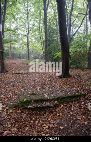 Enschede, Niederlande - 15. Okt 2022: V1 Raketen starten auf dem Gelände des De Helmer Landguts (Helmerhoek-Viertel) in Enschede. Startrichtung in Richtung Stockfoto