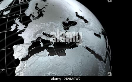 golden Earth Globe Metallic Finish schwarzer Hintergrund - 3D Rendering Stockfoto