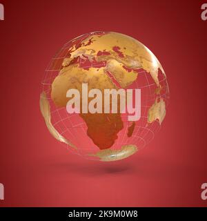 golden Earth Globe Metallic Finish rot Hintergrund - 3D Rendering Stockfoto