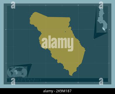 Chikwawa, Bezirk von Malawi. Einfarbige Form. Standorte der wichtigsten Städte der Region. Karten für zusätzliche Eckposition Stockfoto