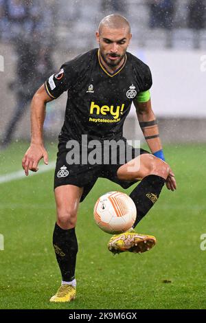 Der Teddy Teuma der Union wurde während eines Fußballspiels zwischen dem Schweden Malmo Fotbollforening und dem belgischen Königsverein Union Saint-Gilloise am Donnerstag, dem 27. Oktober 2022, in Malmö, am 5. Tag der UEFA Europa League Gruppenphase, in Aktion gezeigt. BELGA FOTO LAURIE DIEFFEMBACQ Stockfoto