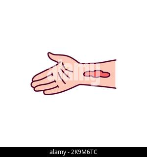 Symbol für arterielle Blutung aus der Hand. Verletzungskonzept. Stock Vektor