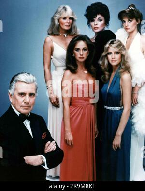 JOHN FORSYTHE, JOAN COLLINS, HEATHER LOCKLEAR, LINDA EVANS, PAMELA SE MARTIN UND PAMELA BELLWOOD IN DYNASTY (1981), REGIE: PHILIP LEACOCK, JEROME COURTLAND UND DON MEDFORD. Kredit: Aaron Spelling Productions / Album Stockfoto