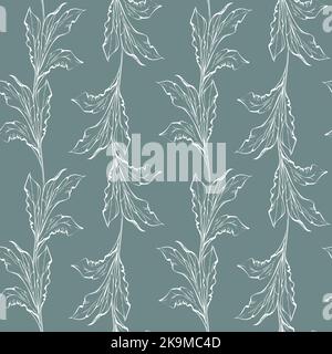 Handgezeichnetes Vektor-nahtloses Muster mit Pfingstrosen-Blüten, Knospen und Blättern. Isoliert auf weißem Hintergrund. Design für Einladungen, Hochzeiten oder Grußformel Stock Vektor