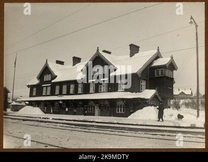 Das Bahnhofshaus in Kiruna, das 1915-04-26 niedergebrannt hat. Stockfoto
