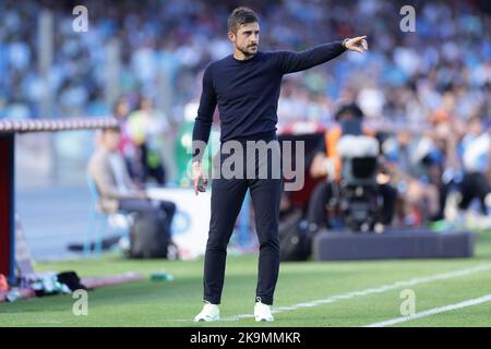 Napoli, Italien. 29. Oktober 2022. Alessio Dionisi Cheftrainer US Sassuolo reagiert während des Fußballspiels der Serie A zwischen SSC Napoli und US Sassuolo im Stadion Diego Armando Maradona in Napoli (Italien), 29.. Oktober 2022. Foto Cesare Purini/Insidefoto Kredit: Insidefoto di andrea staccioli/Alamy Live News Stockfoto