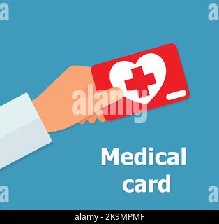 Der Arzt hält eine Krankenversicherungskarte in den Händen. Isolierte Vektordarstellung in flacher Form. Eps 10 Stock Vektor