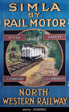 Vintage Travel Poster - Kalka-Shimla Heritage Rail motorcar, Indien. North Western Railway Stockfoto