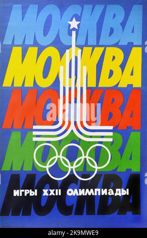 Vintage Sowjetischer Sport Poster - Olympische Sommerspiele 1980 Moskau Russland Москва / Moskau / Moskau Stockfoto