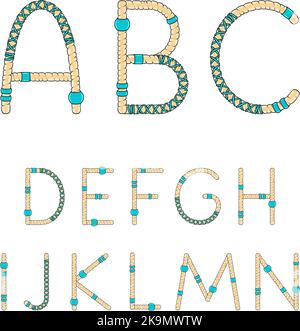 Schrift, Alphabet, Buchstaben von Dreadlocks von A bis N. isolierte Vektorobjekte auf weißem Hintergrund. Stock Vektor