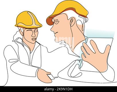 Bauleiter und Ingenieur, die auf der Baustelle arbeiten. Vektorgrafik Stock Vektor