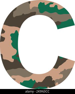 Englisches Alphabet Buchstabe C, Khaki-Stil isoliert auf weißem Hintergrund - Vektor-Illustration Stock Vektor