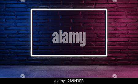 Leerer Raum im Club Light Background 3D Rendering, leerer Rahmen für Vitrinentext oder Massage im 3D Illustrationshintergrund, Club Light Background mit gl Stockfoto