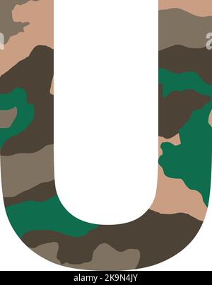 Englisches Alphabet Buchstabe U, khaki-Stil isoliert auf weißem Hintergrund - Vektor-Illustration Stock Vektor
