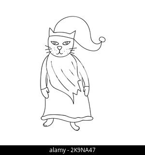 Weihnachtskater-Zwerg. Vektor-Illustration, skandinavischen nordischen niedlichen Zeichentrickfigur. Grafikelement für Malseite Stock Vektor