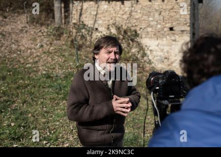 Paraloup, Italien. 21. Oktober 2017. Der Schriftsteller und Kolumnist Luca Mercalli zu Gast in Paraloup (Cuneo) Stockfoto