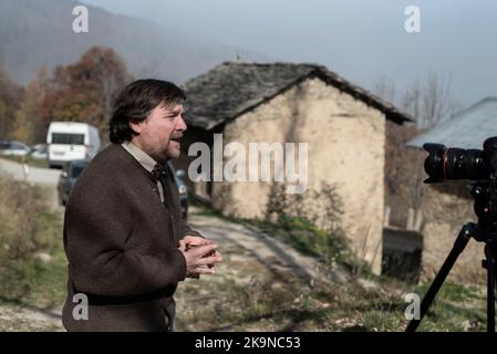 Paraloup, Italien. 21. Oktober 2017. Der Schriftsteller und Kolumnist Luca Mercalli zu Gast in Paraloup (Cuneo) Stockfoto