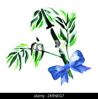 Handbemalte Aquarell-Illustration von Bambusblättern und Pflanzen Stockfoto
