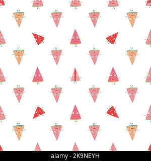 Nahtlose bunte Muster mit niedlichen Wassermelone Scheiben im Cartoon-Stil. Stock Vektor